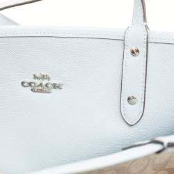 Pre Owned Coach Brown/Light Blue Signature Coated Canvas Reversible City Tote