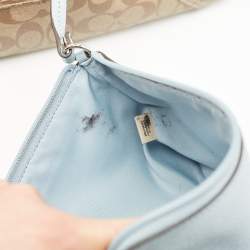 Pre Owned Coach Brown/Light Blue Signature Coated Canvas Reversible City Tote