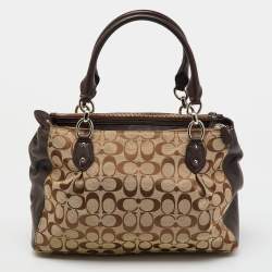 Coach Beige/Brown Signature Canvas and Leather Carryall Satchel