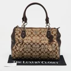 Coach Beige/Brown Signature Canvas and Leather Carryall Satchel