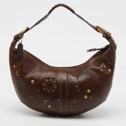 Coach Dark Brown Leather Studded Embellished Hobo