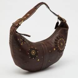 Coach Dark Brown Leather Studded Embellished Hobo