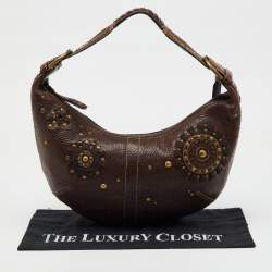 Coach Dark Brown Leather Studded Embellished Hobo