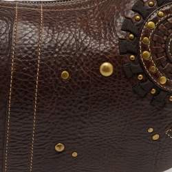 Coach Dark Brown Leather Studded Embellished Hobo