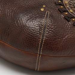 Coach Dark Brown Leather Studded Embellished Hobo