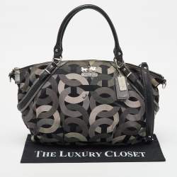 Coach Grey/Black Op Art Canvas and Leather Madison Satchel