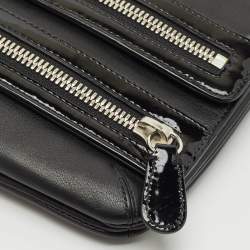 Coach Black Leather and Patent Leather Double Zip Long Clutch
