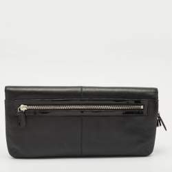 Coach Black Leather and Patent Leather Double Zip Long Clutch
