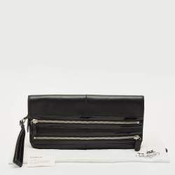 Coach Black Leather and Patent Leather Double Zip Long Clutch