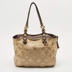 Coach Beige/Brown Signature OP Art Fabric and Leather Carryall Shoulder Bag