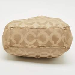 Coach Beige/Brown Signature OP Art Fabric and Leather Carryall Shoulder Bag