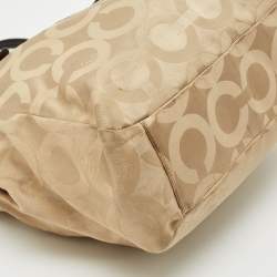 Coach Beige/Brown Signature OP Art Fabric and Leather Carryall Shoulder Bag