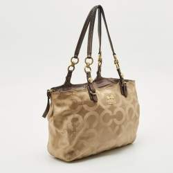 Coach Beige/Brown Signature OP Art Fabric and Leather Carryall Shoulder Bag