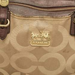 Coach Beige/Brown Signature OP Art Fabric and Leather Carryall Shoulder Bag