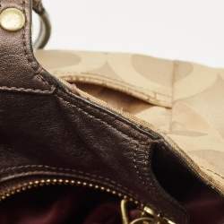 Coach Beige/Brown Signature OP Art Fabric and Leather Carryall Shoulder Bag
