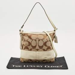 Coach Beige/White Signature Canvas and Leather Messenger Bag