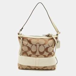Coach Beige/White Signature Canvas and Leather Messenger Bag