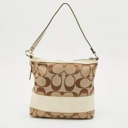 Coach Beige/White Signature Canvas and Leather Messenger Bag