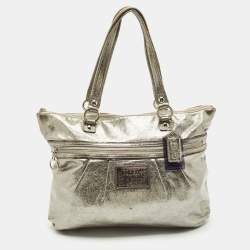 Coach Silver Leather Poppy Glam Tote