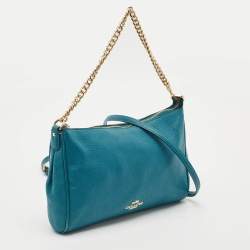 Coach Teal Blue Leather Carrie Crossbody Bag