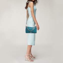 Coach Teal Blue Leather Carrie Crossbody Bag