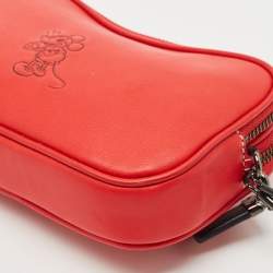 Coach x Disney Mickey Red Leather Double Zip Crossbody Bag