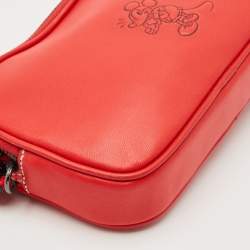 Coach x Disney Mickey Red Leather Double Zip Crossbody Bag