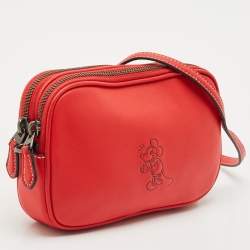 Coach x Disney Mickey Red Leather Double Zip Crossbody Bag
