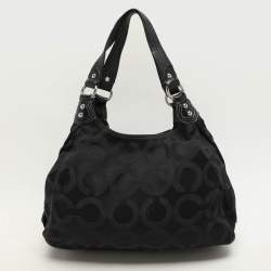 Coach Black Signature Canvas and Leather Op Art Madison Hobo