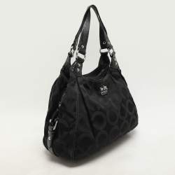 Coach Black Signature Canvas and Leather Op Art Madison Hobo