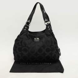 Coach Black Signature Canvas and Leather Op Art Madison Hobo