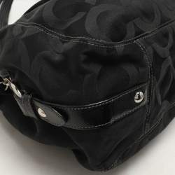 Coach Black Signature Canvas and Leather Op Art Madison Hobo