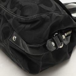 Coach Black Signature Canvas and Leather Op Art Madison Hobo