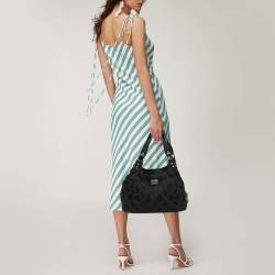 Coach Black Signature Canvas and Leather Op Art Madison Hobo