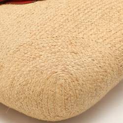 Coach Beige/Burnt Orange Raffia and Leather Buckle Flap Tote
