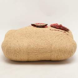 Coach Beige/Burnt Orange Raffia and Leather Buckle Flap Tote