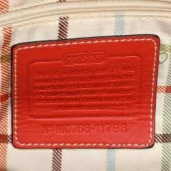 Coach Beige/Burnt Orange Raffia and Leather Buckle Flap Tote