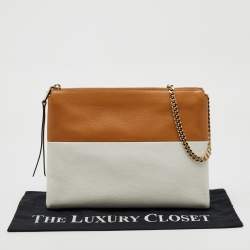 Coach Tan/White Leather Chain Shoulder Bag