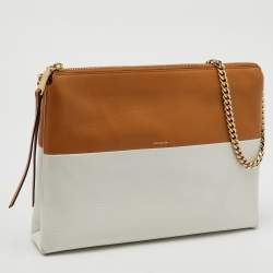 Coach Tan/White Leather Chain Shoulder Bag