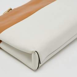 Coach Tan/White Leather Chain Shoulder Bag