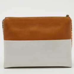 Coach Tan/White Leather Chain Shoulder Bag