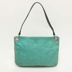 Coach Green/Blue Leather Double Pocket Shoulder Bag  