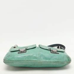 Coach Green/Blue Leather Double Pocket Shoulder Bag  
