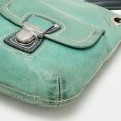 Coach Green/Blue Leather Double Pocket Shoulder Bag  