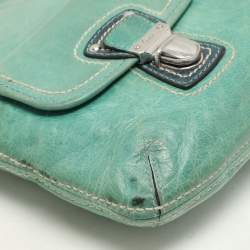Coach Green/Blue Leather Double Pocket Shoulder Bag  