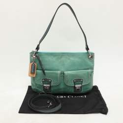 Coach Green/Blue Leather Double Pocket Shoulder Bag  