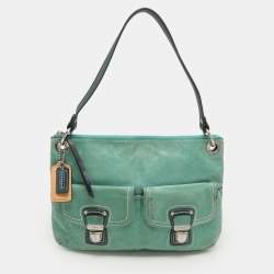 Coach Green/Blue Leather Double Pocket Shoulder Bag  