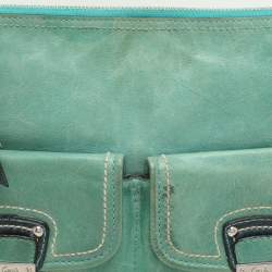 Coach Green/Blue Leather Double Pocket Shoulder Bag  