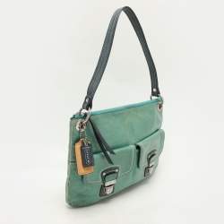 Coach Green/Blue Leather Double Pocket Shoulder Bag  