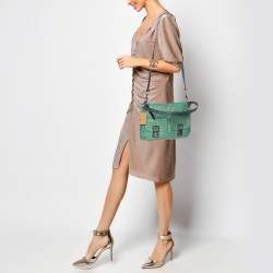 Coach Green/Blue Leather Double Pocket Shoulder Bag  